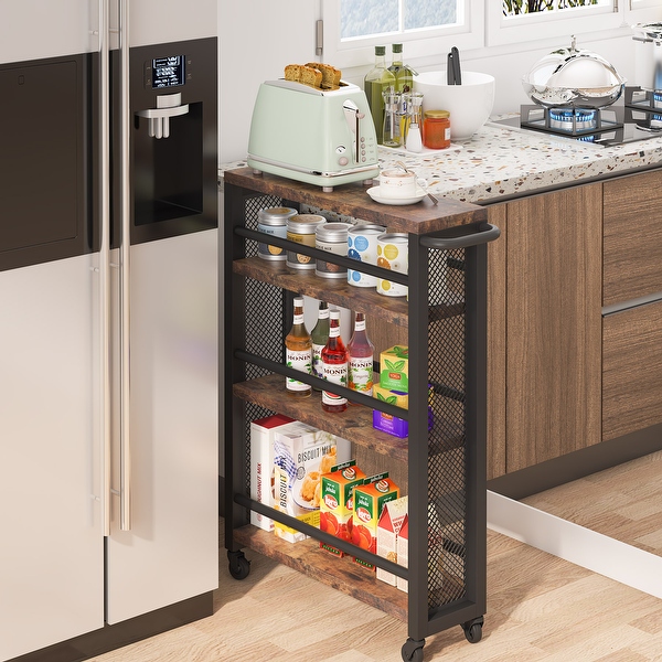 Slim Storage Cart, Rolling Narrow Kitchen Cart on Wheels - N/A